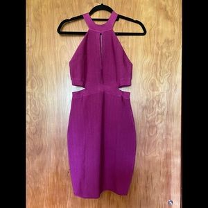 Bright Magenta (Purple/Pink) Bandeau Halter Mini Dress with Cutout Detail